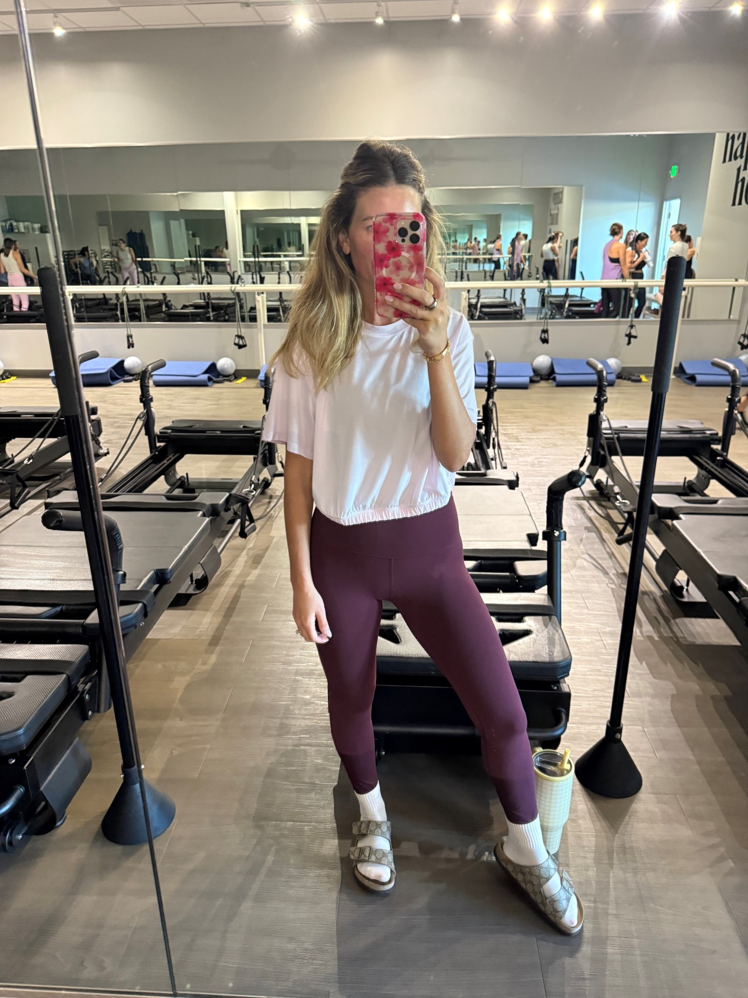 Pilates outfit 💪 
Lululemon short sleeve top size 6
Leggings size 4
Like a cloud bra size 6 
Calia grip socks
Gucci sandals 

#LTKPetite #LTKActive #LTKStyleTip