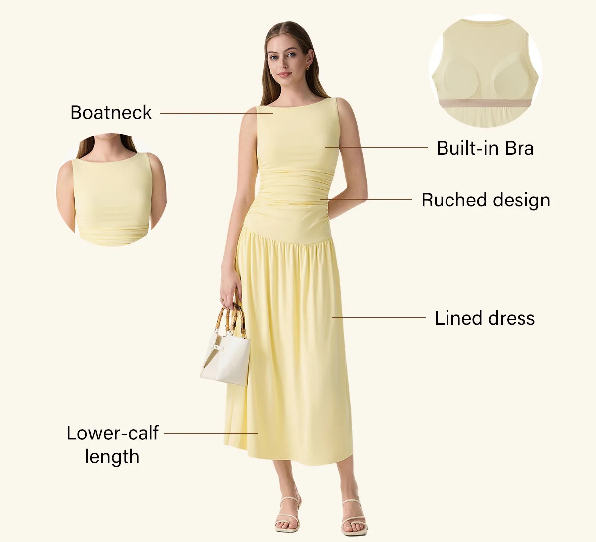 SkinKiss Cooling Boatneck Ruched Midi Bra Dress | OGLmove