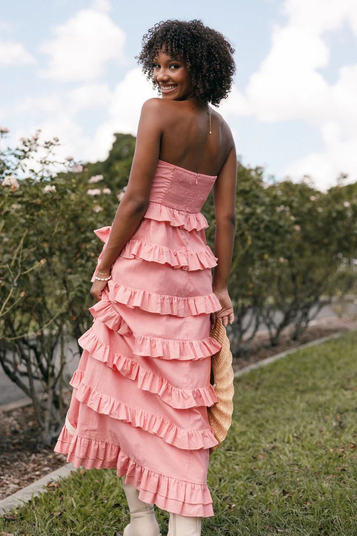 Gloria Strapless Maxi Dress - Coral Pink | Petal & Pup (US)