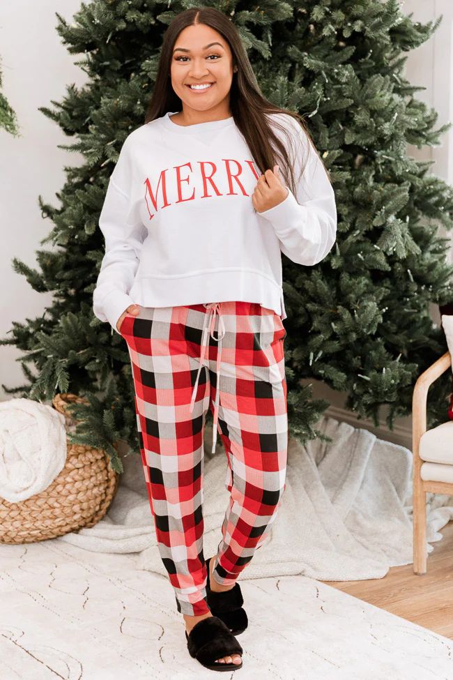 Merry Varsity White Cropped Corded Graphic Sweatshirt | The Pink Lily Boutique