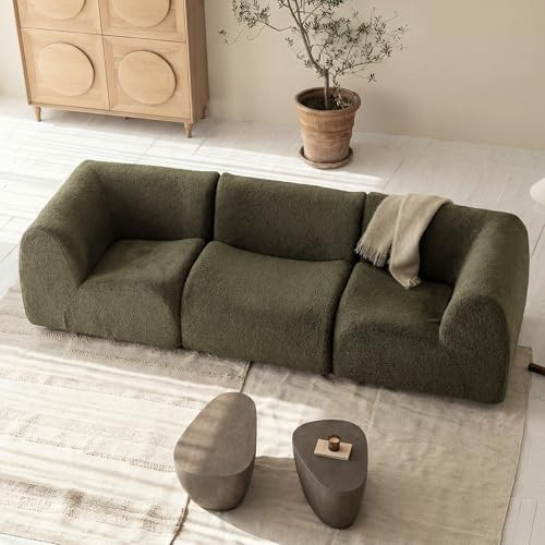 110" 3-Seater Modular Sectional Sofa, Sherpa Cloud Couch with Deep Seat Comfort, Boneless Curved Sofas with High-Density Foam Strong Support, Modern Cozy Sofa for Living Room – No Assembly, Green | Amazon (US)