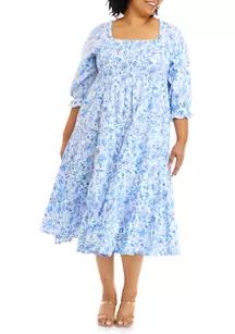 Plus Size Short Sleeve Smock Bodice Dress | Belk