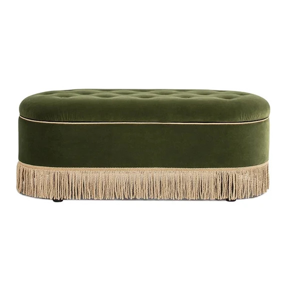 Jennifer Taylor Home Melinda 48.5" Oval Tufted Bullion Fringe Storage Bench, Olive Green Performa... | Walmart (US)