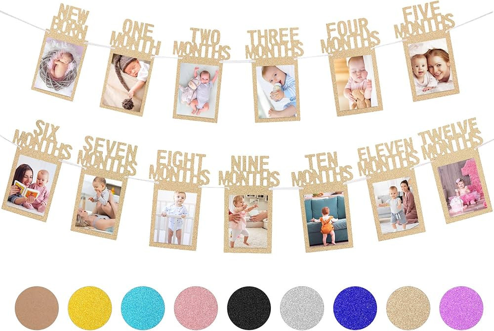 Whaline 1st Birthday Baby Photo Banner for Newborn to 12 Months, Monthly Milestone Photograph Bun... | Amazon (US)