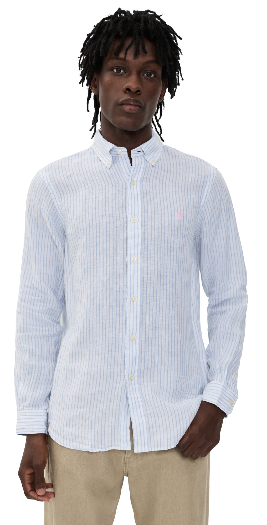 Polo Ralph Lauren Stripe Linen Shirt White Blue S | Shopbop