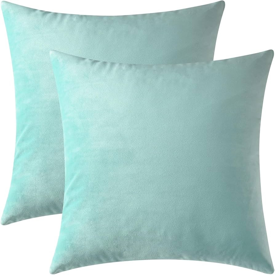 Mixhug Set of 2 Cozy Velvet Square Decorative Throw Pillow Covers for Couch and Bed, Turquoise, 1... | Amazon (US)