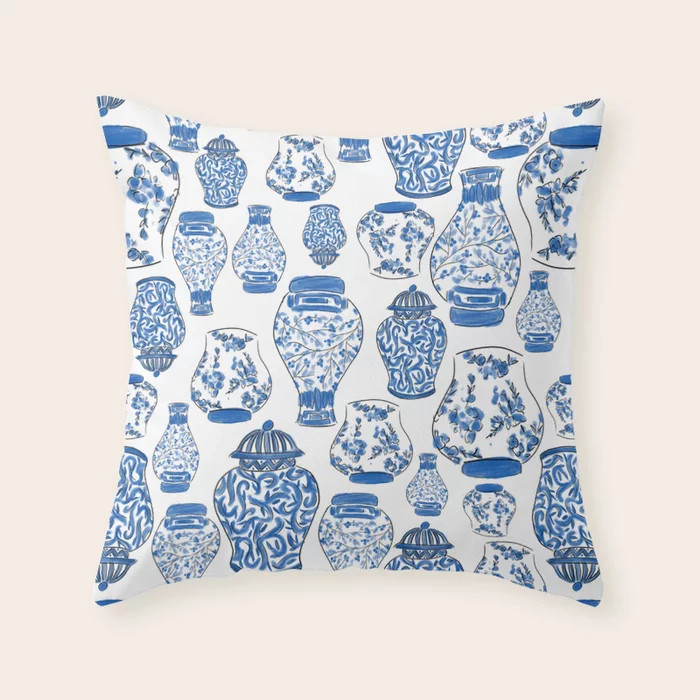 Chinoiserie Blue and White Jars Throw Pillow | Society6