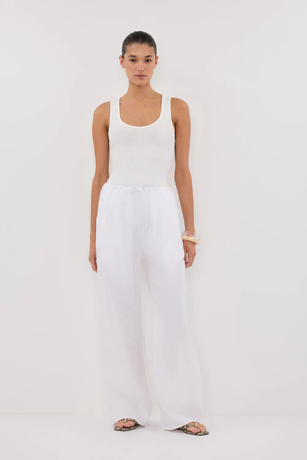 CARLA WHITE DRAWSTRING LINEN PANT | DISSH