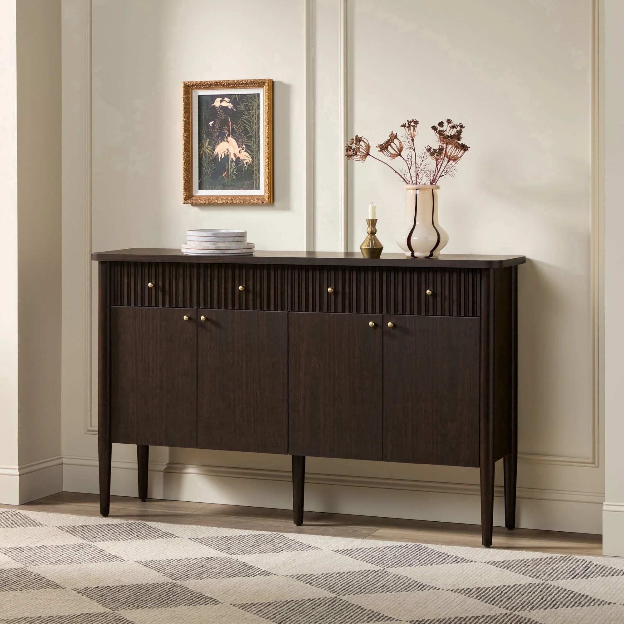 Walker Edison Modern Fluted Wood Sideboard with Storage, Dark Brown Oak | Walmart (US)