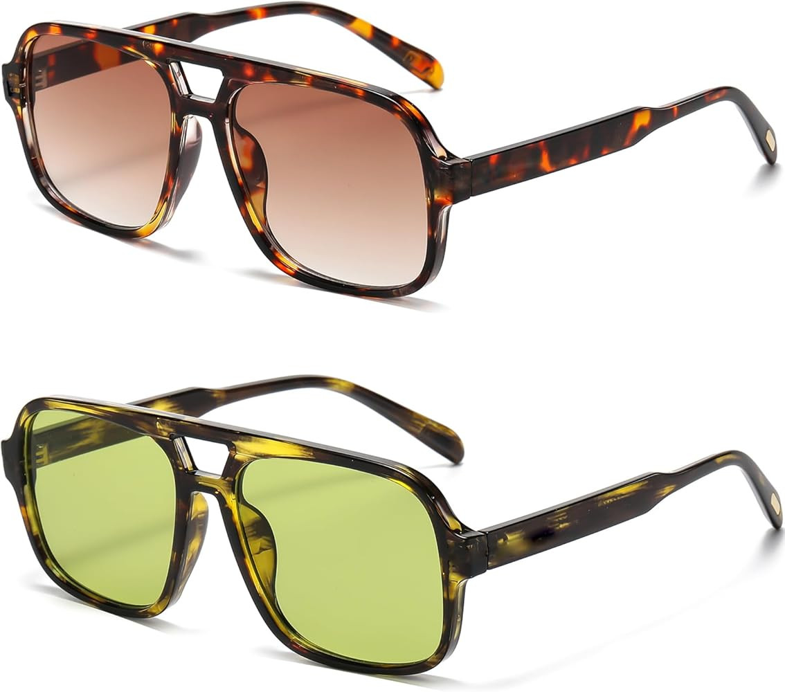 Retro Aviator Sunglasses for Women Men Trendy Classic 70s Square Aviator Sun Glasses Vintage Shad... | Amazon (US)