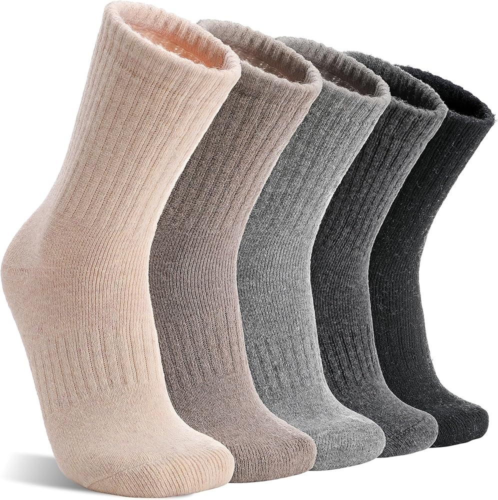 MOGGEI 5 Pairs Merino Wool Socks Crew Work Socks | Amazon (US)