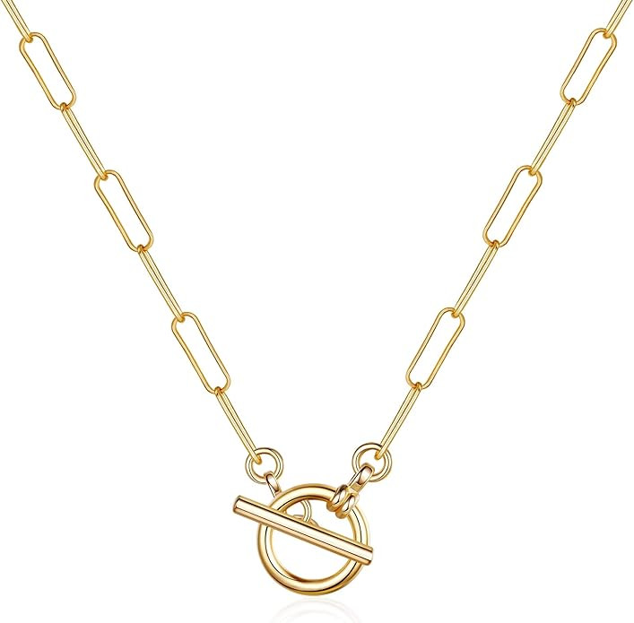 Turandoss Gold Paperclip Chain Necklace for Women, 14K Gold Plated Dainty Paperclip Link Chain Ne... | Amazon (US)