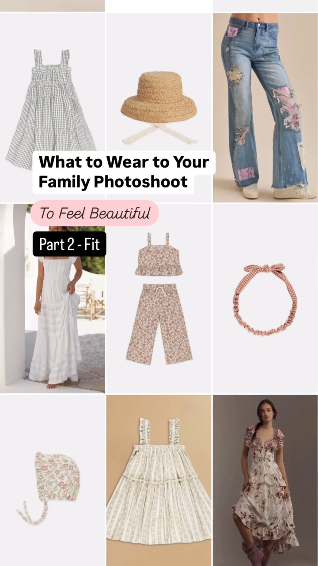 Let’s talk about fit—and how to feel beautiful in your body right now, exactly as you are.

There’s no one “right” way to dress for your photoshoot.
Some people feel most confident in pieces that highlight their shape. Others feel best in outfits that offer a little more flow and coverage.

No judgment here. You’re allowed to honor your body in whatever way feels best for you.

Here’s one of my favorite tips (even if it feels a little uncomfortable):

Take a short video of yourself in the outfit—turn to the side, check the back, walk around. Then pause and screenshot each angle.

It’s the best way to make sure your outfit looks good from all sides—before you’re looking at your final gallery wondering why that dress didn’t photograph how you hoped.

Photos are static and unforgiving—your outfit should be one you feel confident in from every angle.

That doesn’t mean changing your body. It means choosing clothes that truly fit the one you have right now.

So whether you want to highlight or gently camouflage—your style is valid. You deserve to feel beautiful in whatever fit makes you feel most like you.

Next up: let’s talk about some finishes pieces to your look—and why being a little extra for photoshoots is a great idea. 😍