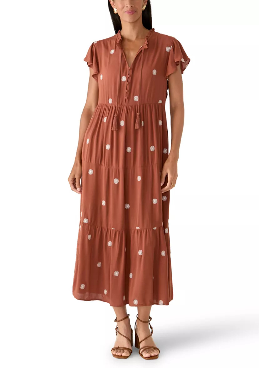 Women's Short Flutter Sleeve Tiered Maxi Embroidered Dress | Belk