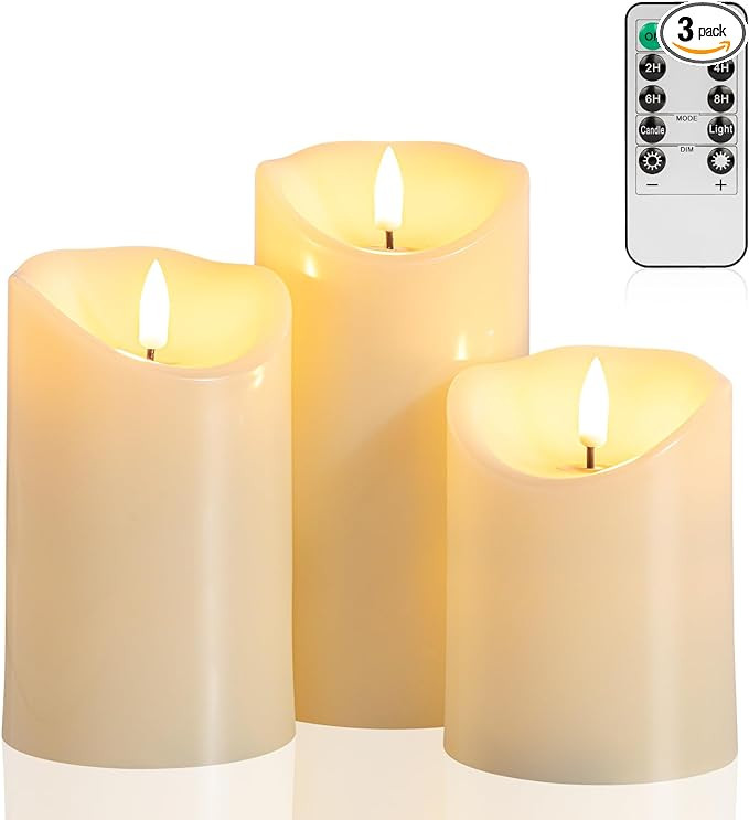ANGELLOONG Flickering Flameless Candles with Remote, Battery Operated Fake Candles with Timer, Re... | Amazon (US)