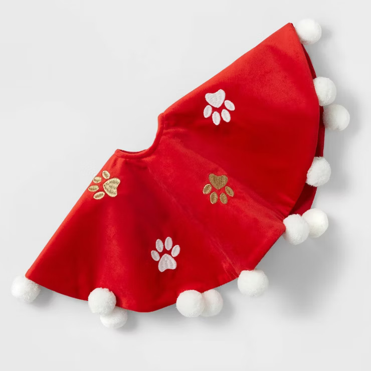 16" Embroidered Paw Print Mini Tree Skirt with Poms Red - Wondershop™ | Target