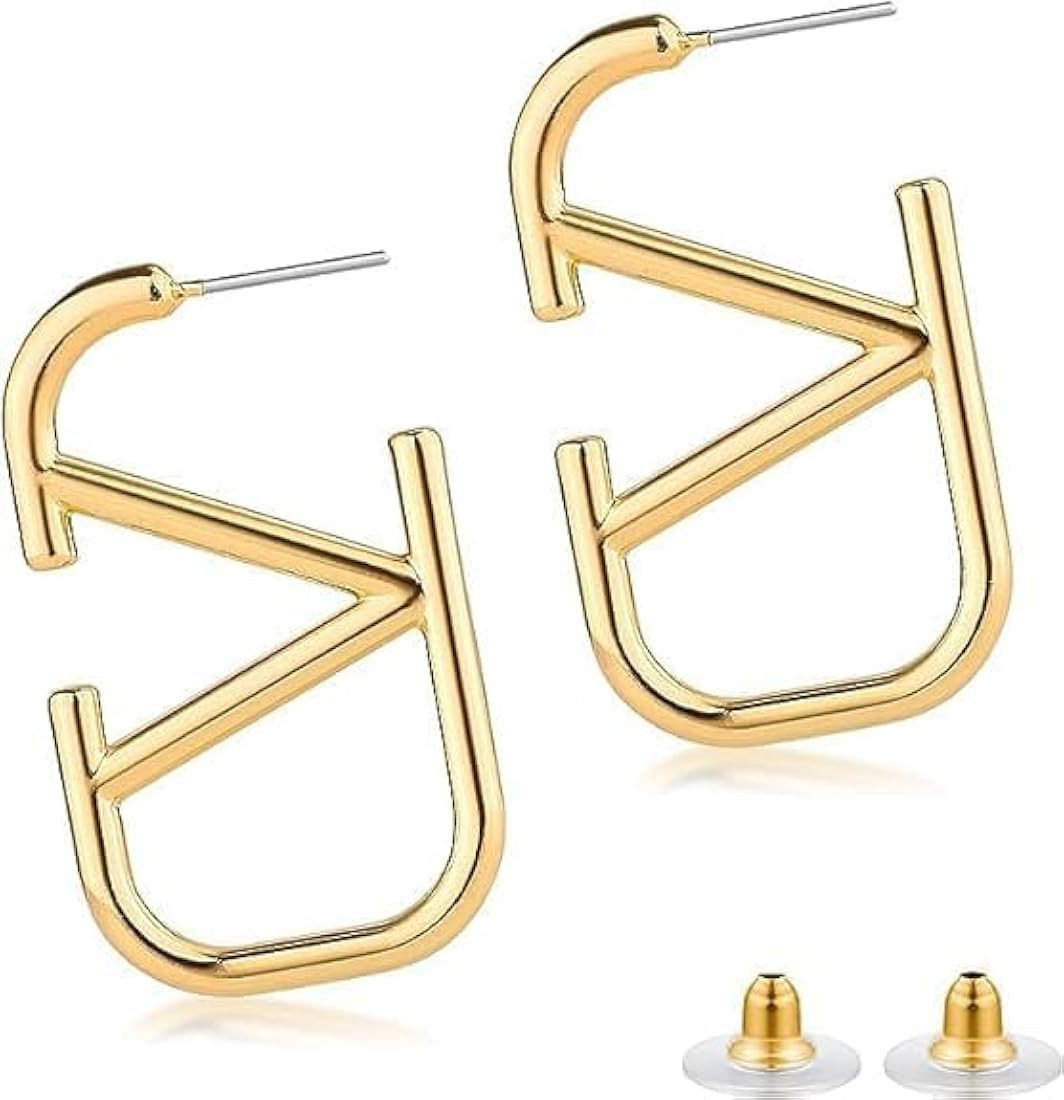 18K Gold Chevron Geometric Earrings Jewelry for Women and Girls Great Gift for Fashion Lovers Ver... | Amazon (US)