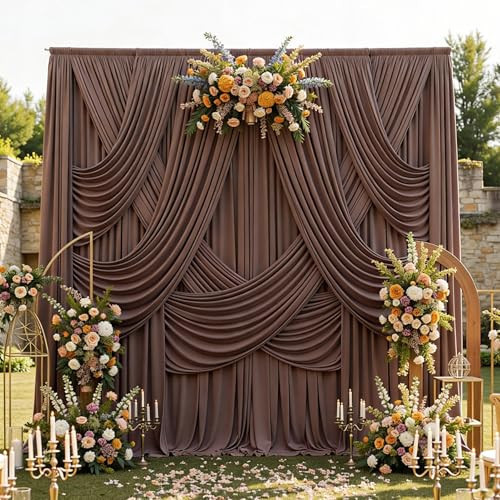 10ftx12ft Brown Backdrop Curtains for Parties, Wrinkle Free Polyester Brown Photo Backdrop Drapes 2 Panels 12 ft Long Back Drop Cloth for Wedding Birthday Photography Background Party | Amazon (US)