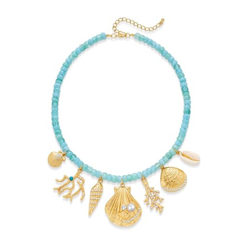 MYCUTEY Shell Charm Necklace For Women Resin Turquoise Bead Strand With Multi Seashell Coral Charms Ocean Statement Necklace Summer Beach Turquoise Jewelry | Amazon (US)
