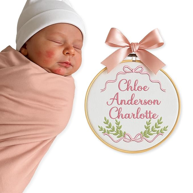 Personalized Baby Name Sign Welcome Baby Announcement Sign Newborn Baby Embroidery Hoop with Bows... | Amazon (US)