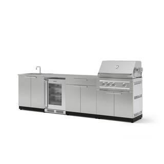 Outdoor Kitchen 4-Burners Natural Gas Grill Island in Stainless Steel Grove with 33 in. Platinum Grill, Sink and Fridge | The Home Depot