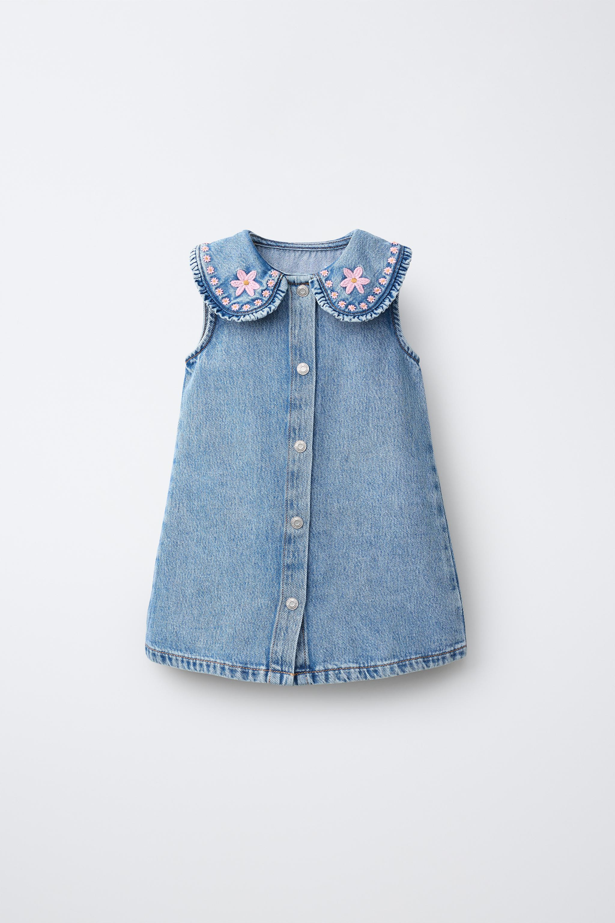 EMBROIDERED COLLAR DENIM DRESS | Zara US