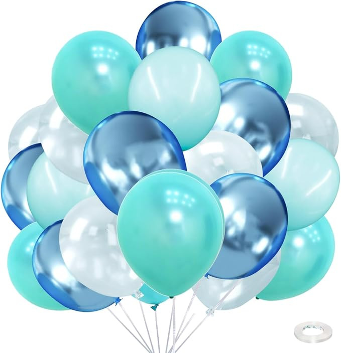 Teal Turquoise Blue Clear Balloons Different Size, Under the Sea Party Decorations-40Pcs Pearl Me... | Amazon (US)