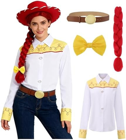 Women's Adult Girls Cowgirl Costume Shirt Hair Bowtie Set Cosplay Outfit Cosplay | Amazon (US)