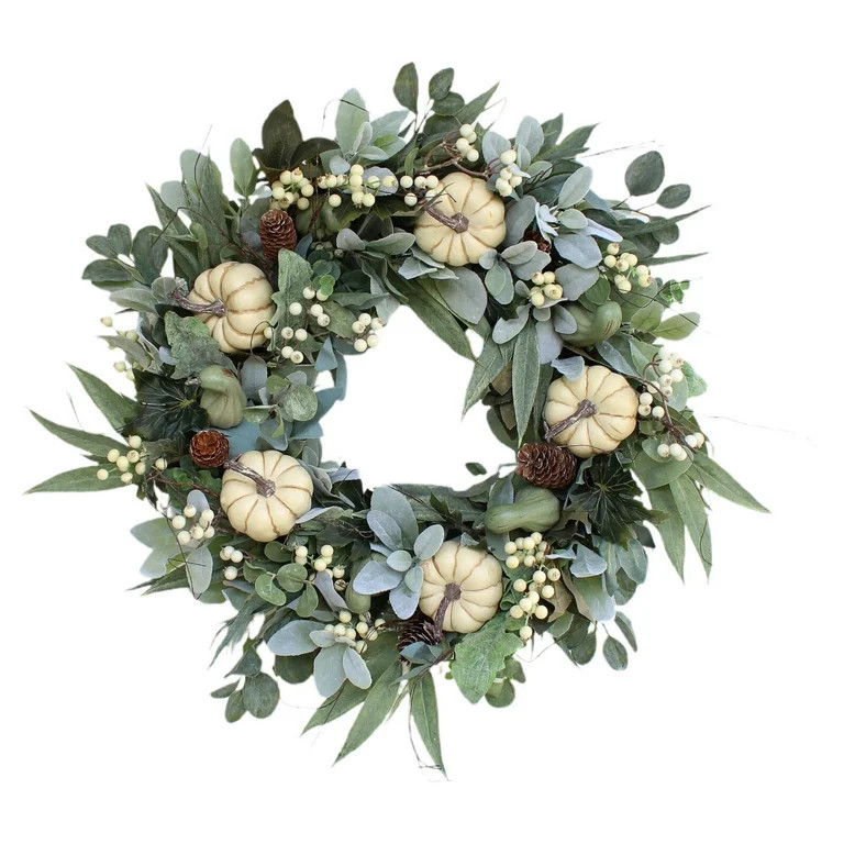 Gmogad White Pumpkin Wreath Fall Decor Front Door Hanging Garland Weatherproof Holiday Ornaments ... | Walmart (US)
