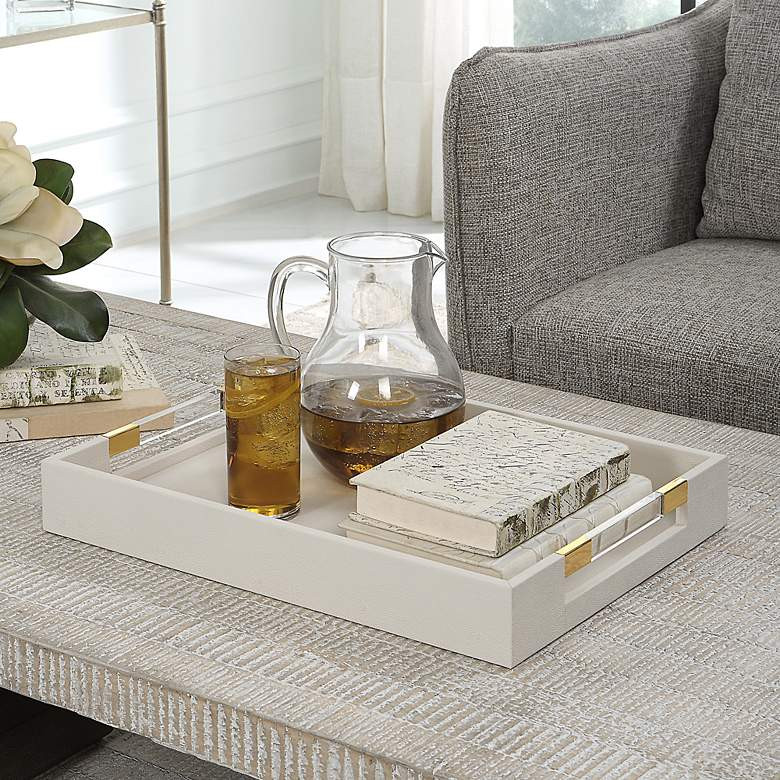 Uttermost Wessex White Faux Shagreen Rectangular Tray | Lamps Plus