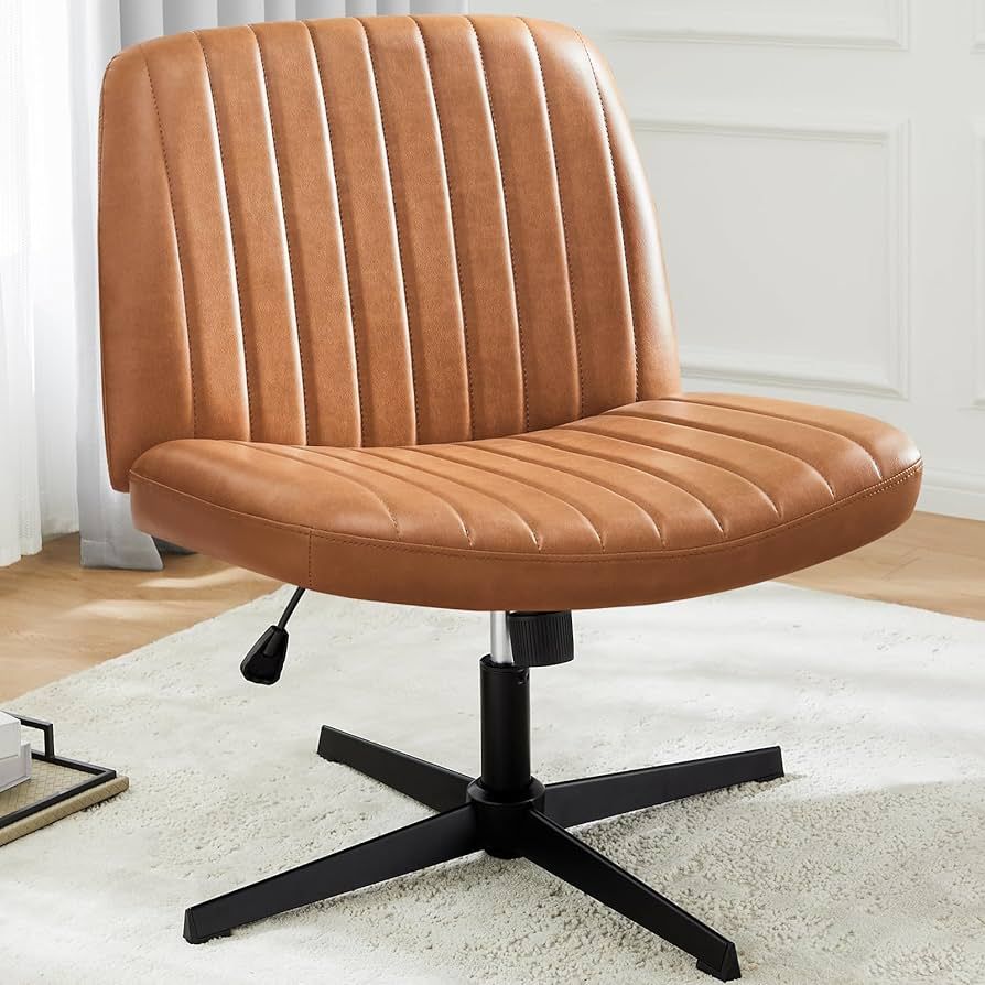 DUMOS Cross Legged Office Chair, Armless Wide Desk Chair No Wheels, Modern Home Office Desk Chair... | Amazon (US)