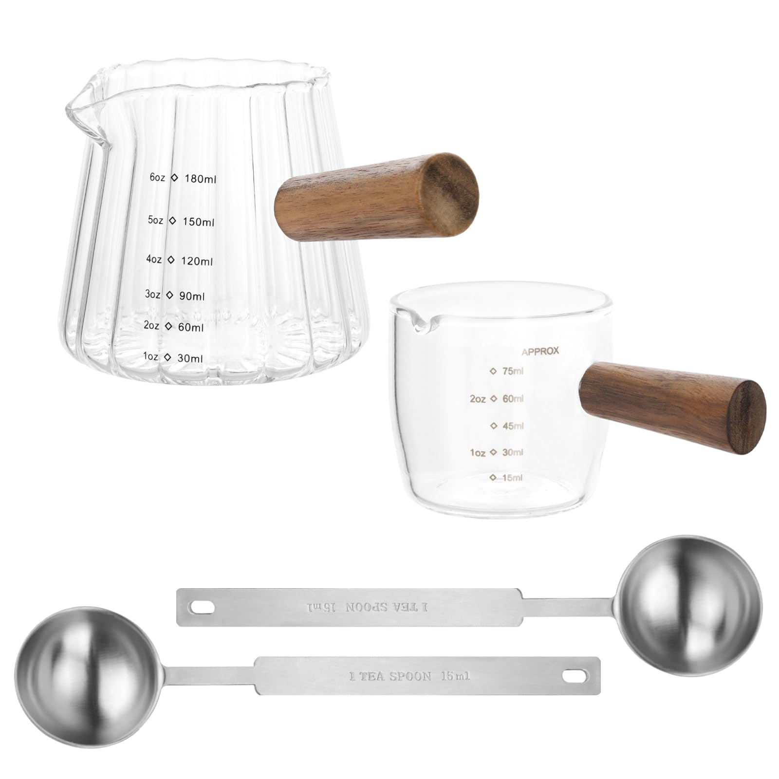 4 Pcs Glass Measuring Cup Set, 2 Pcs Espresso Cups Single Spout with 2PCS Coffee Measuring Spoons... | Amazon (CA)