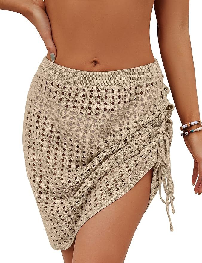 MEROKEETY Women's Crochet Skirt Cover Ups Bathing Suit Beach Swim Hollow Out Tassel Mesh Coverup | Amazon (US)