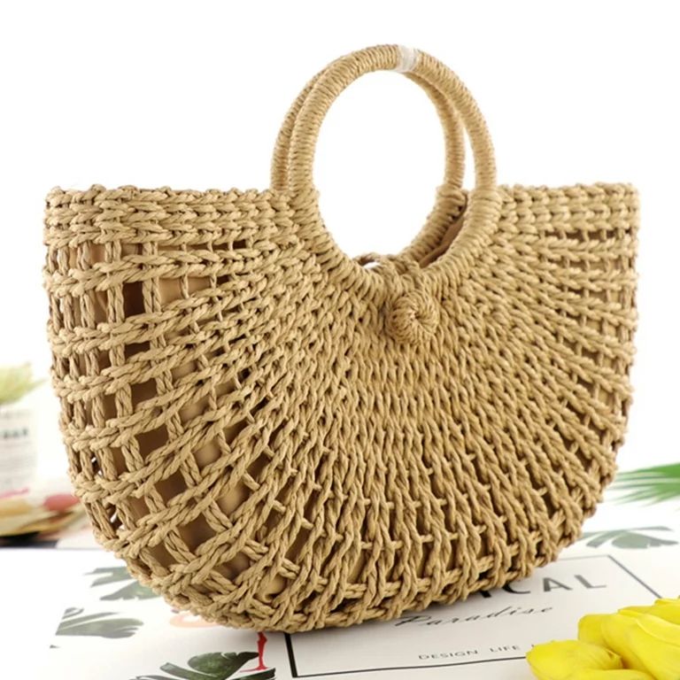 Cheers US Summer Beach Bag, Summer Rattan Bag for Women Straw Hand-woven Top-handle Handbag Beach... | Walmart (US)