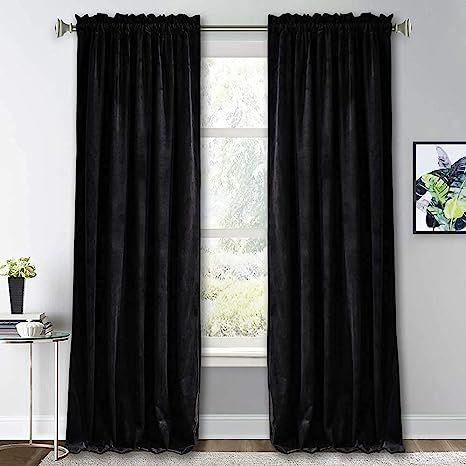RYB HOME Black Velvet Curtains for Bedroom - Soft Blackout Window Curtain Panels Thermal Insulate... | Amazon (US)