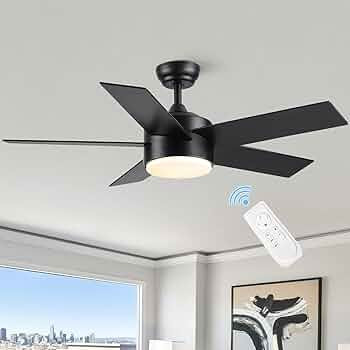 POCHFAN 44 inch Black Ceiling Fan with Light Remote Control, Dimmable Ceiling Fans with Lights, 3... | Amazon (US)