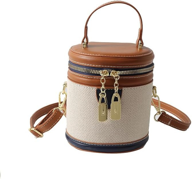 Retro Bucket Bag Color Contrast Cylinder Purse Senior Sense Style Single Shoulder Crossbody Handb... | Amazon (US)