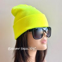 Bright Neon Yellow Warm Soft Stretch Oversized Knitted Beanie, Winter Hat, Knit Beanie Fashion Trend | Etsy (US)