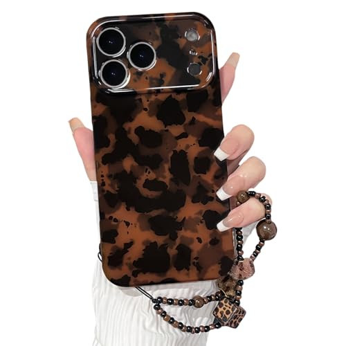 NITITOP Compatible for iPhone 17 Pro Max Case with Chain Lanyard Strap Cute Stylish Leopard Print Brown and Black Amber for Women Girls Men Soft TPU Shockproof Protective Cover - Black | Amazon (US)