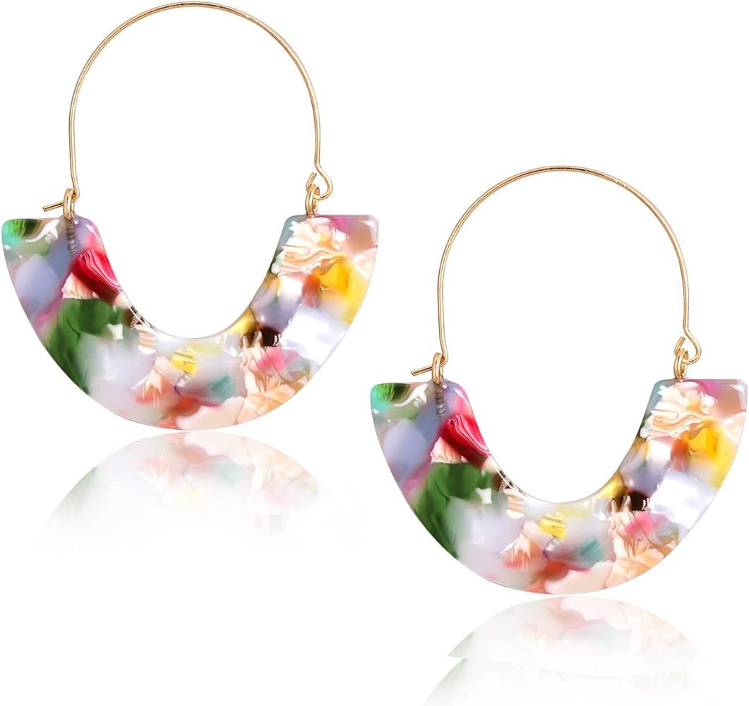 Acrylic Earrings Tortoise Hoop Earrings Statement Wire Resin Earrings Fan Drop Dangle Earring for... | Amazon (US)