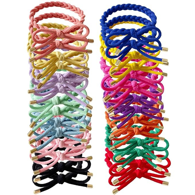 28 PCS Colorful Braided Hair Ties Bow Tie Hair Bracelets for Women Girls Elastic Hair Ties No Dam... | Amazon (US)