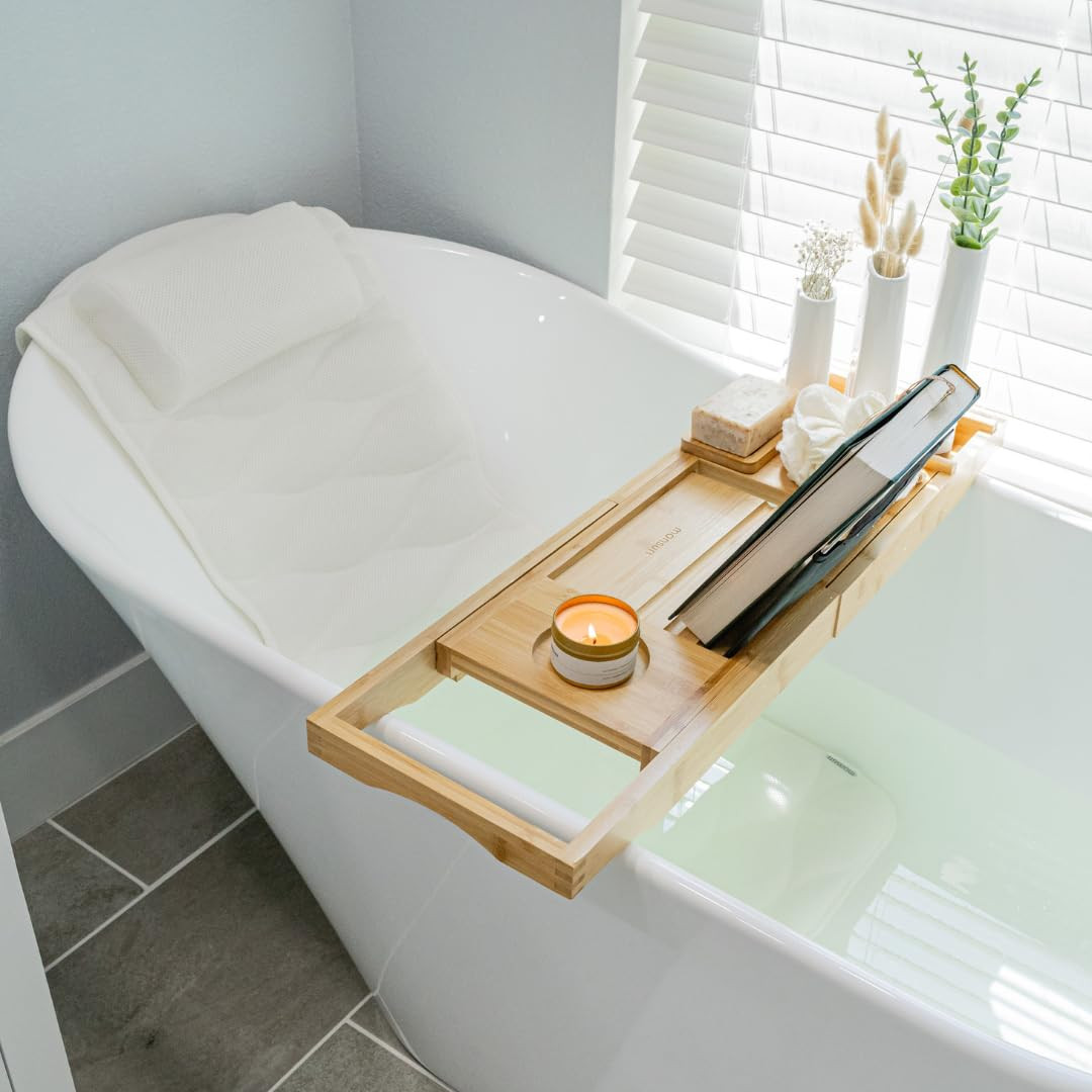 Bathtub Tray and Full Body Bath Pillow Set - Foldable Bath Tray for Tub and Full Body Bath Cushio... | Amazon (US)