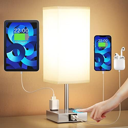 Bedside Lamp with USB Port - Touch Control Table Lamp for Bedroom with USB C+A Charging Ports & A... | Amazon (US)