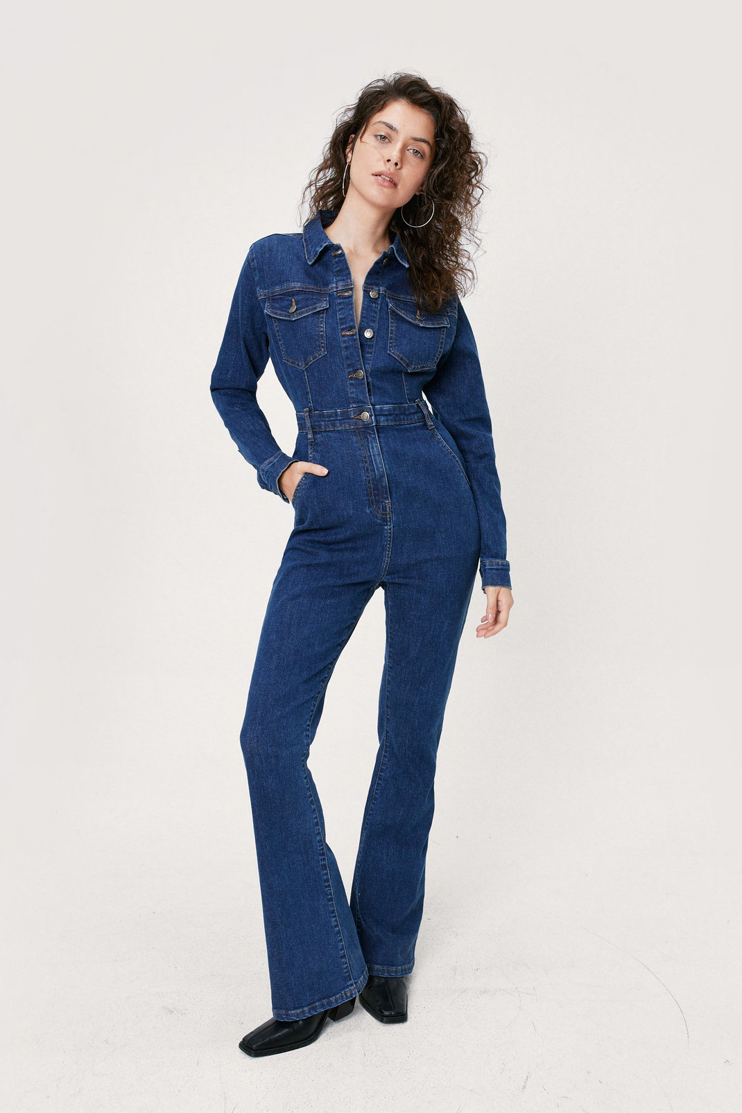 20% Recycled Denim Flare Jumpsuit | Nasty Gal (US)