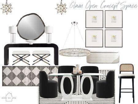 Glam open concept home design | entryway | dining room | black and white home decor 

#LTKhome