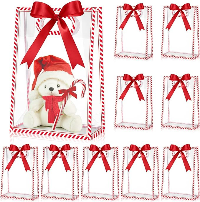 Aliceset 12 Pcs Christmas Clear Plastic Gift Bag with Die Cut Handles Reusable PP Goodie Bag with... | Amazon (US)