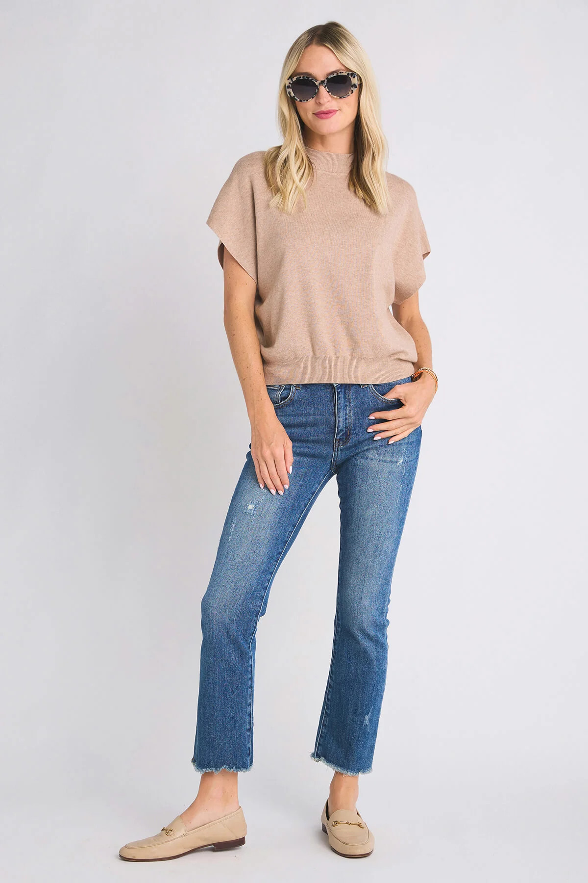 Risen Slightly Distressed Frayed Hem Straight Leg Jeans | Social Threads