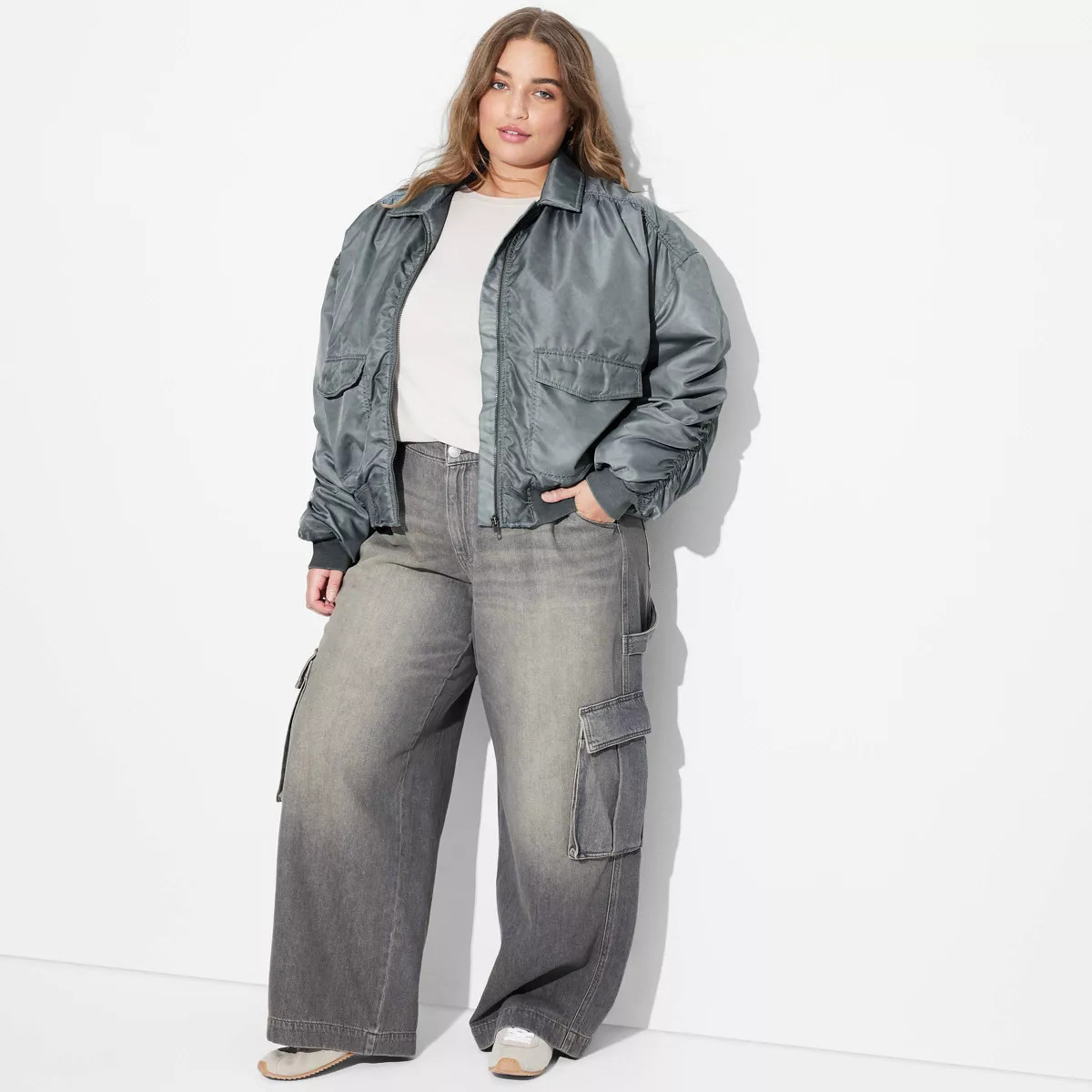 Women's Washed Nylon Bomber Jacket - Wild Fable™ Light Teal Blue XS | Target