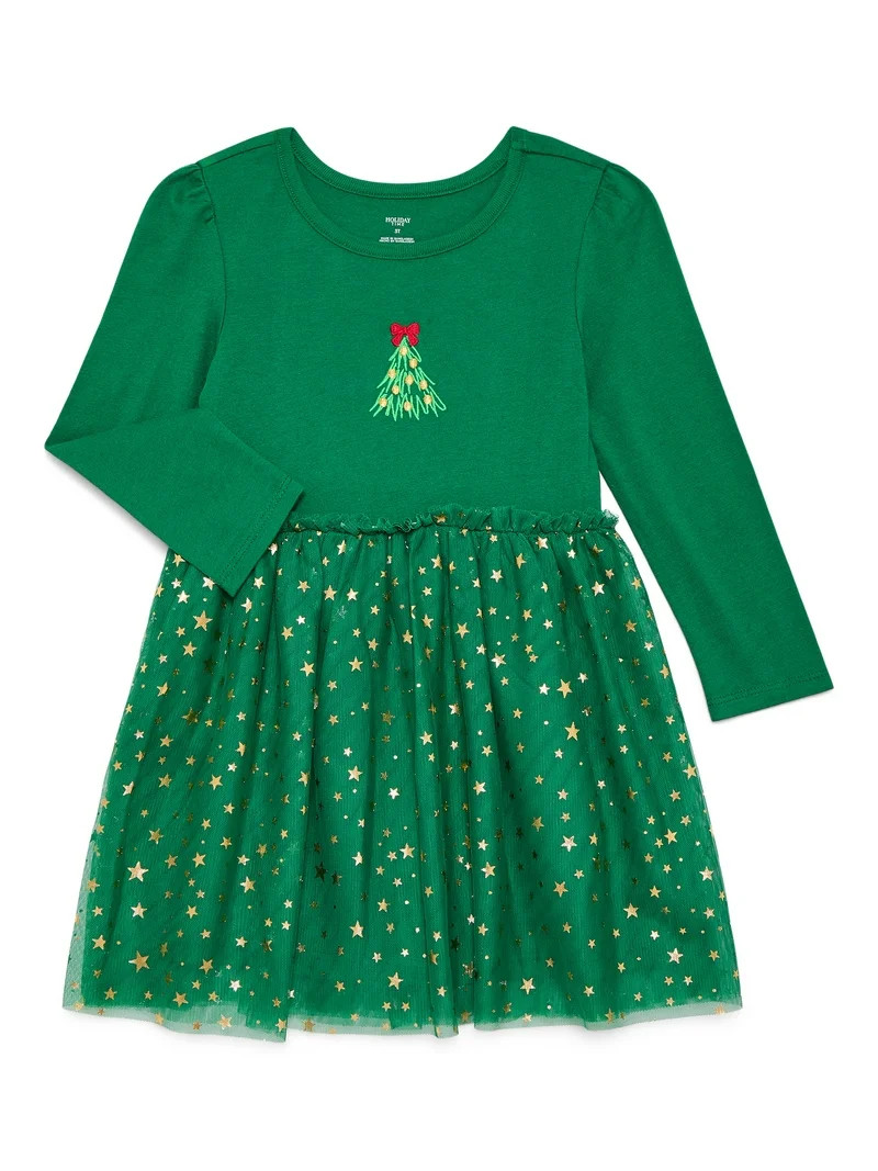 Holiday Time Toddler Girls' Christmas Tutu Dress with Long Sleeves, Sizes 12M-5T - Walmart.com | Walmart (US)