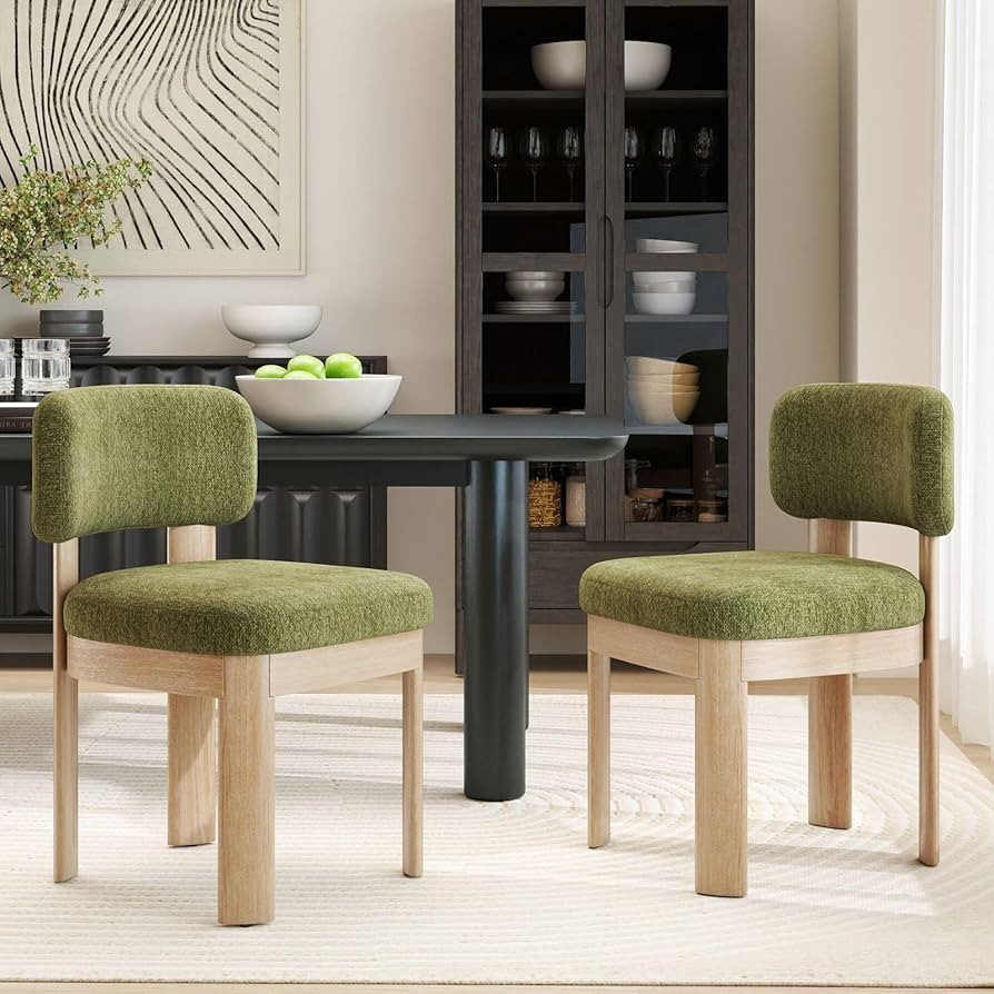Green Upholstered Dining Chairs Set of 2 Chenille Fabric Dining Room Chairs Modern Barrel Kitchen... | Amazon (US)